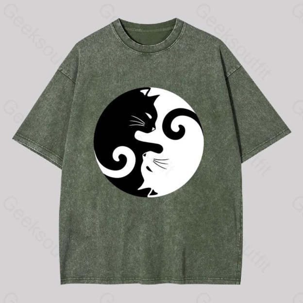 Cats Rule Washed T-Shirt Army Green / S