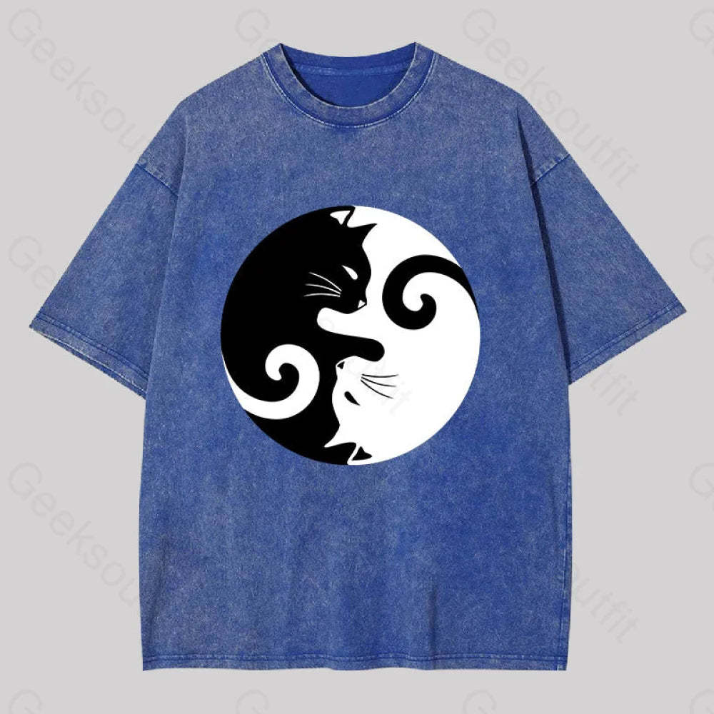 Cats Rule Washed T-Shirt Blue / S