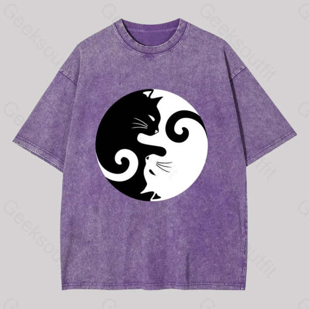 Cats Rule Washed T-Shirt Purple / S