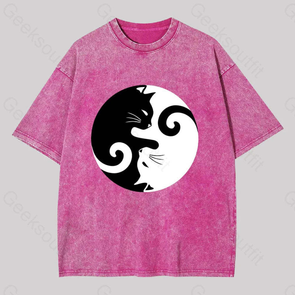 Cats Rule Washed T-Shirt Rose Red / S