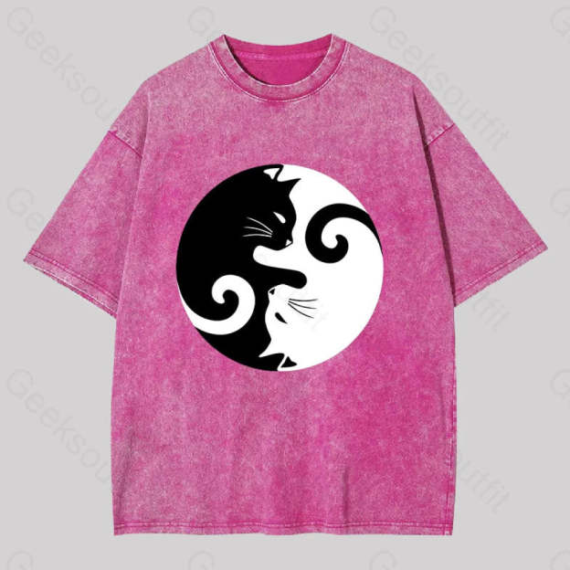 Cats Rule Washed T-Shirt Rose Red / S