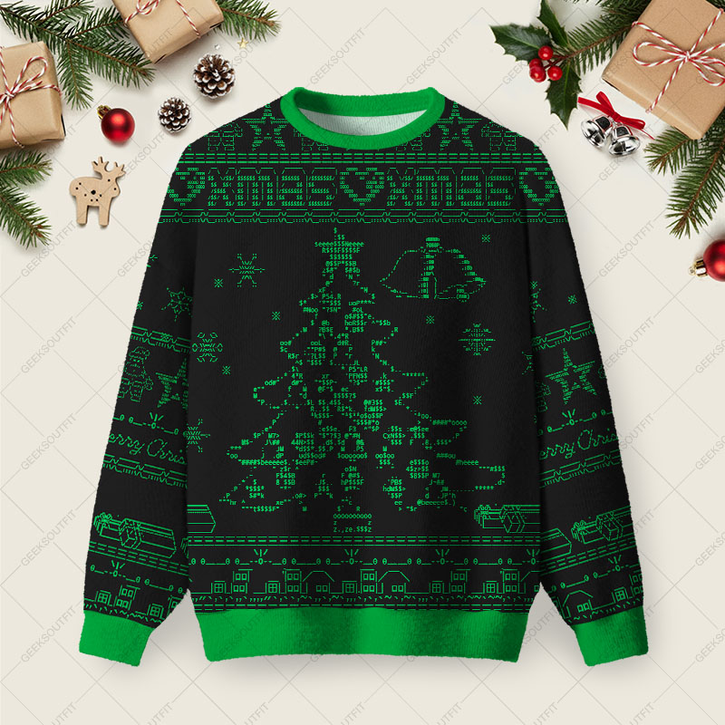 Ascii Tree Ugly Christmas Fuzzy Fleece Sweatshirt