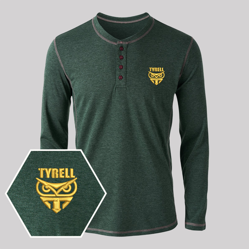 Tyrell Corporation Geek Embroidered Long Sleeve Henley Shirts