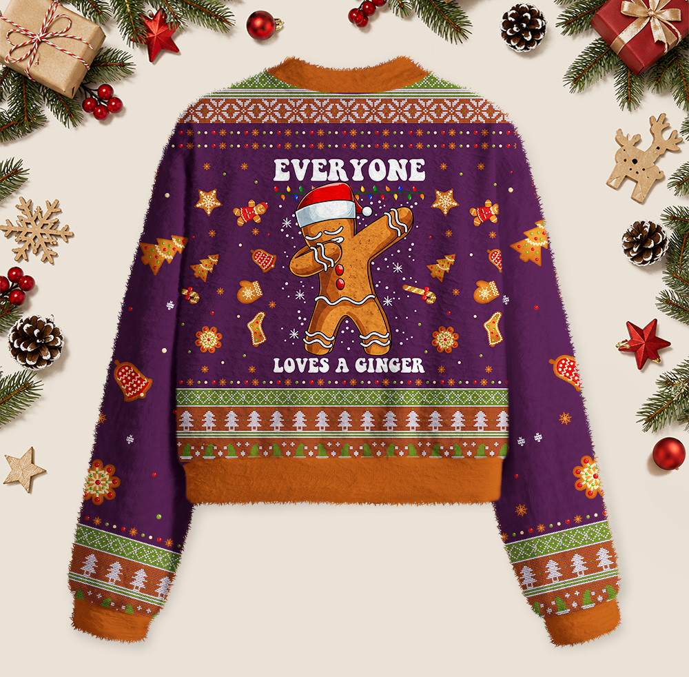 Gingerbread Dabbing Dance Christmas Purple Geek Women's Christmas Cropped Ugly Sweater