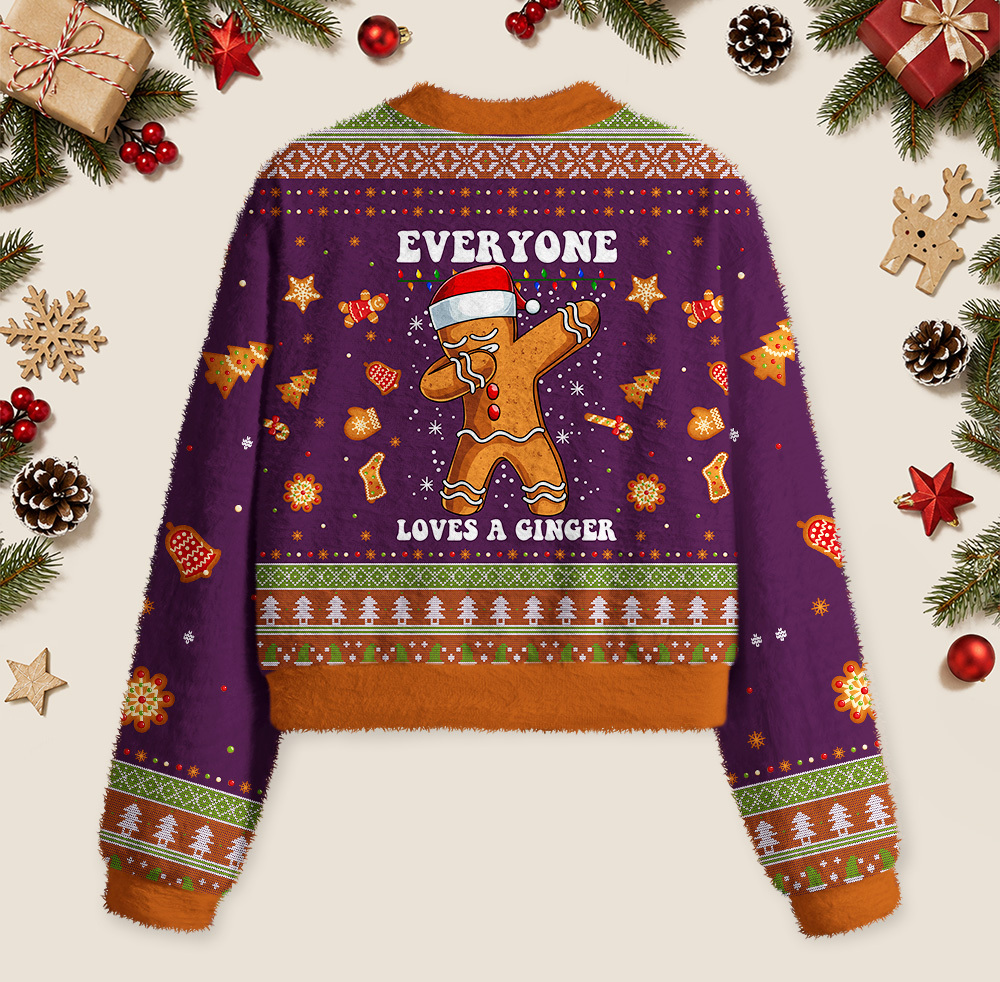 Gingerbread Dabbing Dance Christmas Purple Geek Women's Christmas Cropped Ugly Sweater