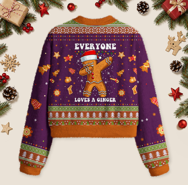 Gingerbread Dabbing Dance Christmas Purple Geek Women's Christmas Cropped Ugly Sweater