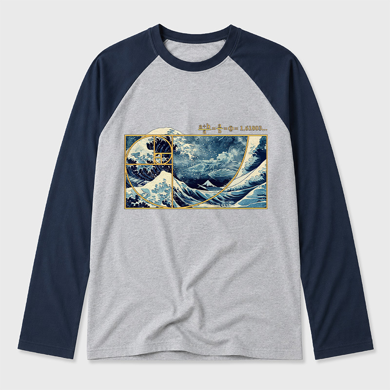 The Great Fibonacci Wave Geek Retro Raglan Long-Sleeve Tee
