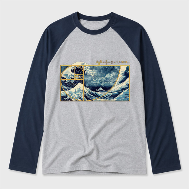 The Great Fibonacci Wave Geek Retro Raglan Long-Sleeve Tee