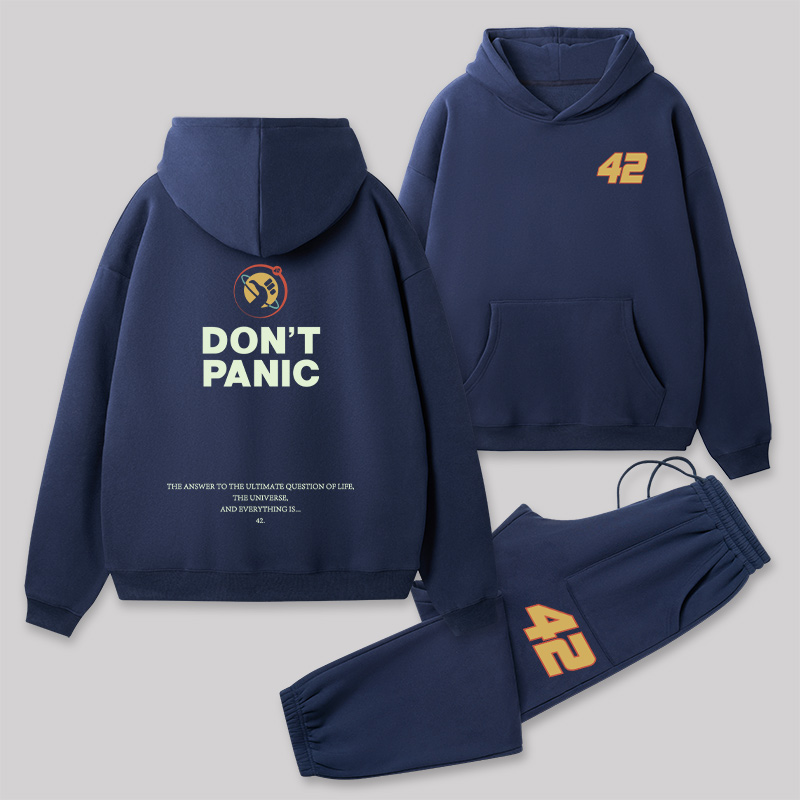 Don't Panic Front and Back Printed Geek Fleece Hoodie Set