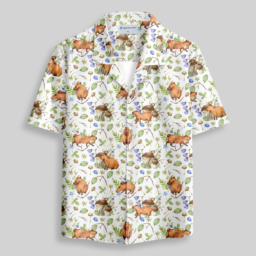 Watercolor Capybara Button Up Pocket Shirt