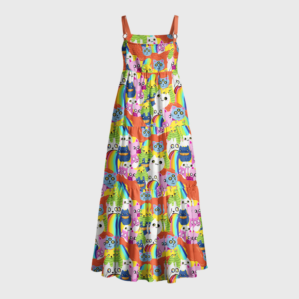 Exploding Cat Geek Tiered Cami Maxi Dress