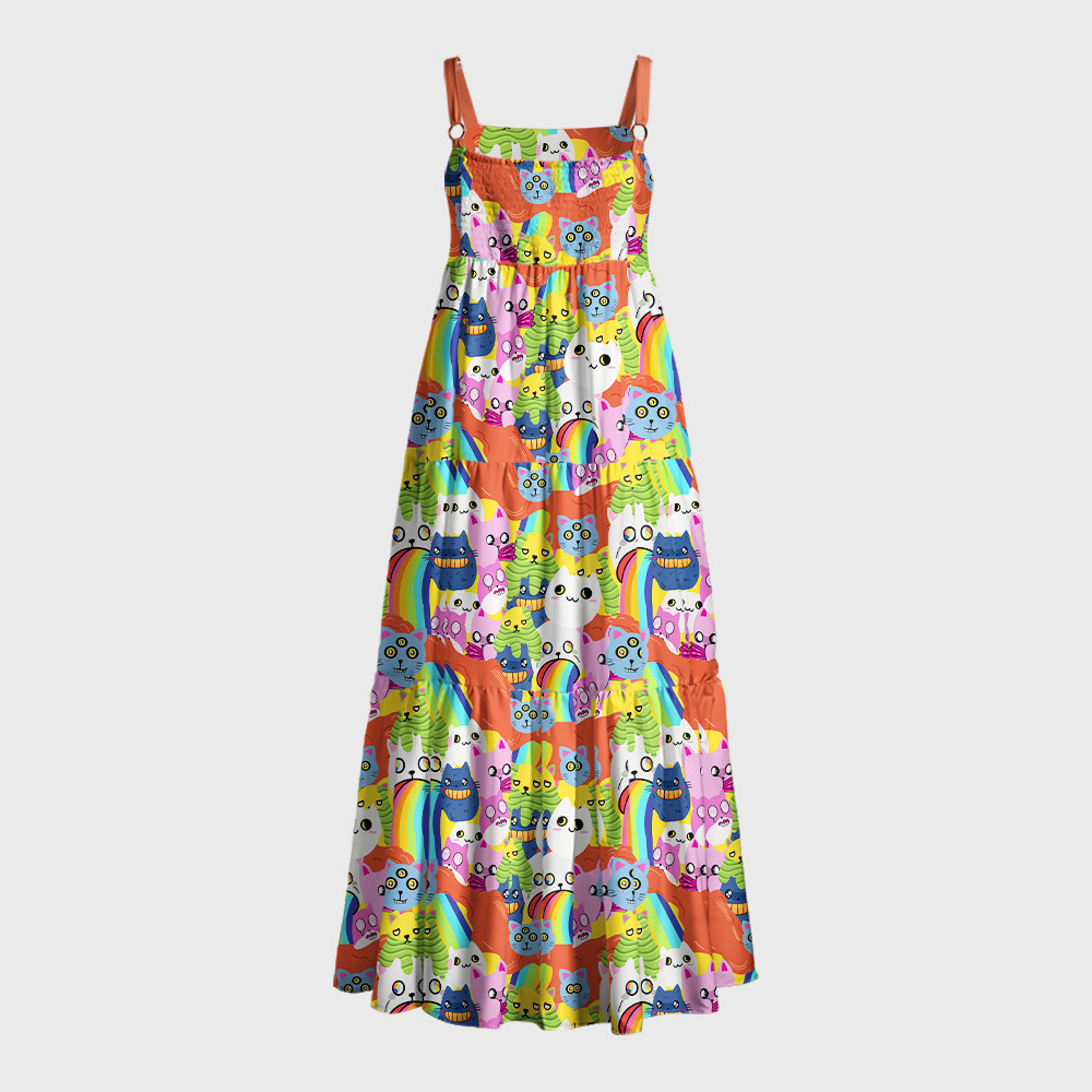 Exploding Cat Geek Tiered Cami Maxi Dress