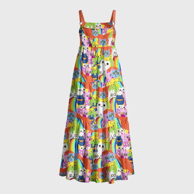 Exploding Cat Geek Tiered Cami Maxi Dress