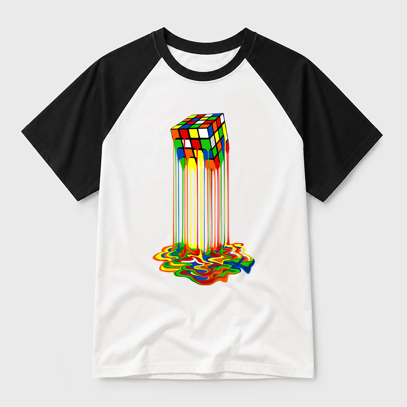 Rainbow Abstraction Melted Cube Geek Retro Raglan T-Shirt