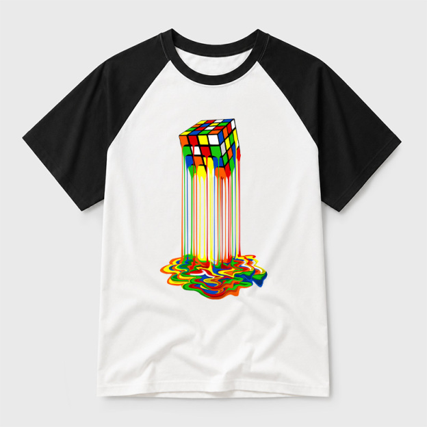 Rainbow Abstraction Melted Cube Geek Retro Raglan T-Shirt