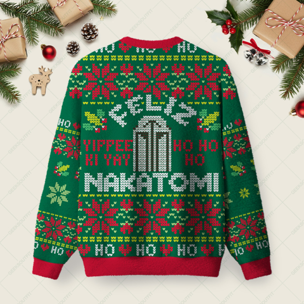 Nakatomi Holiday Heist Ugly Christmas Fuzzy Fleece Sweatshirt