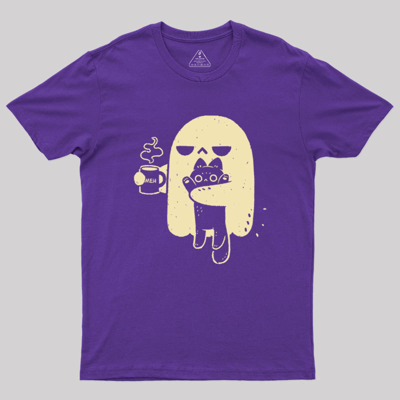 Cute Ghost Holding Cat Geek T-Shirt