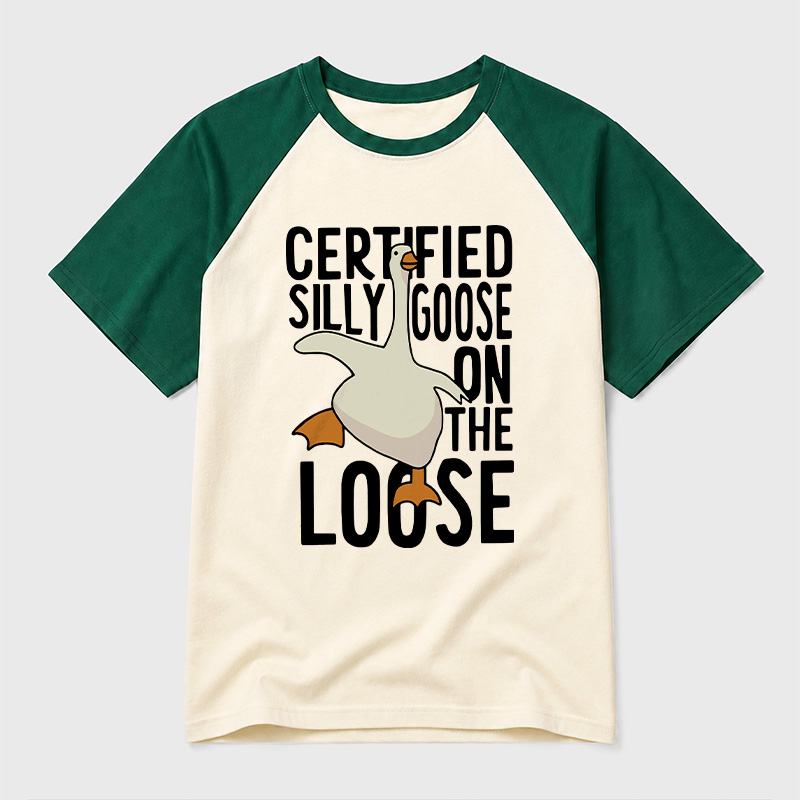 Certified Silly Goose On The Loose Geek Retro Raglan T-Shirt