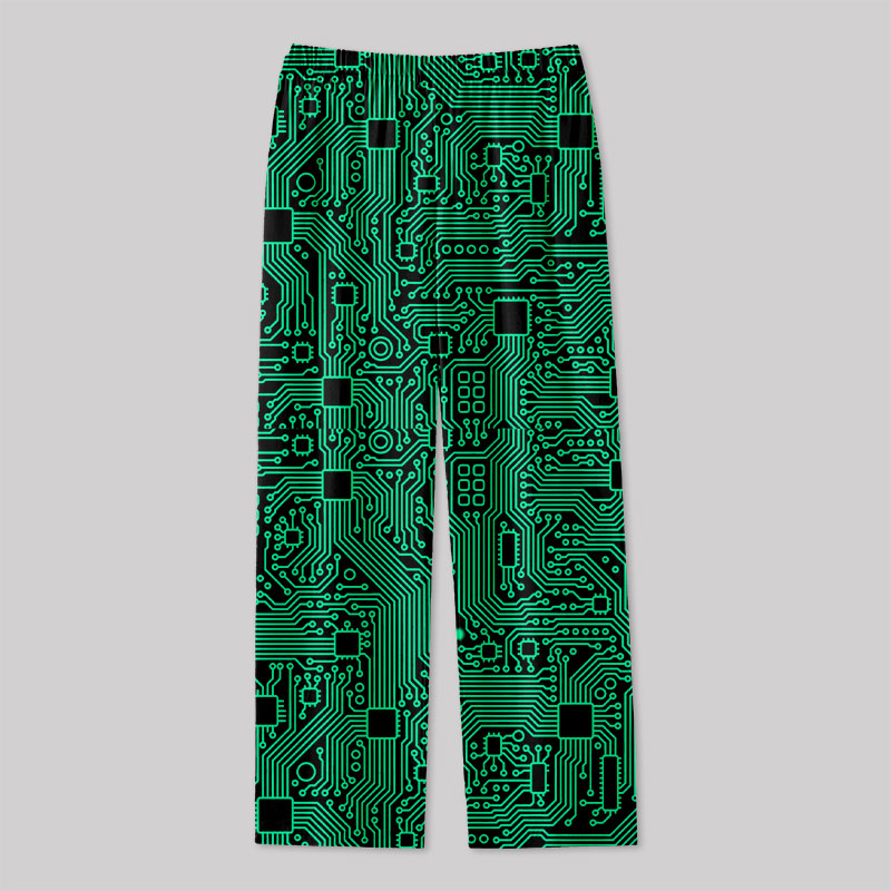 Computer Circuit Board Green Geek Loungewear Pants