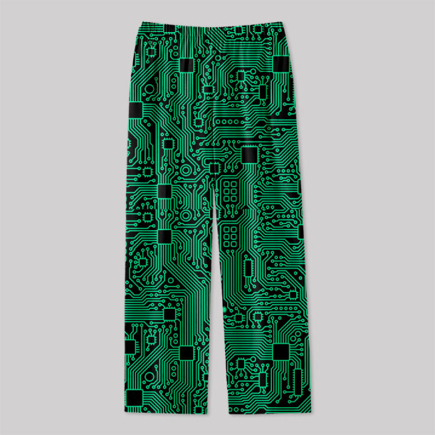 Computer Circuit Board Green Geek Loungewear Pants