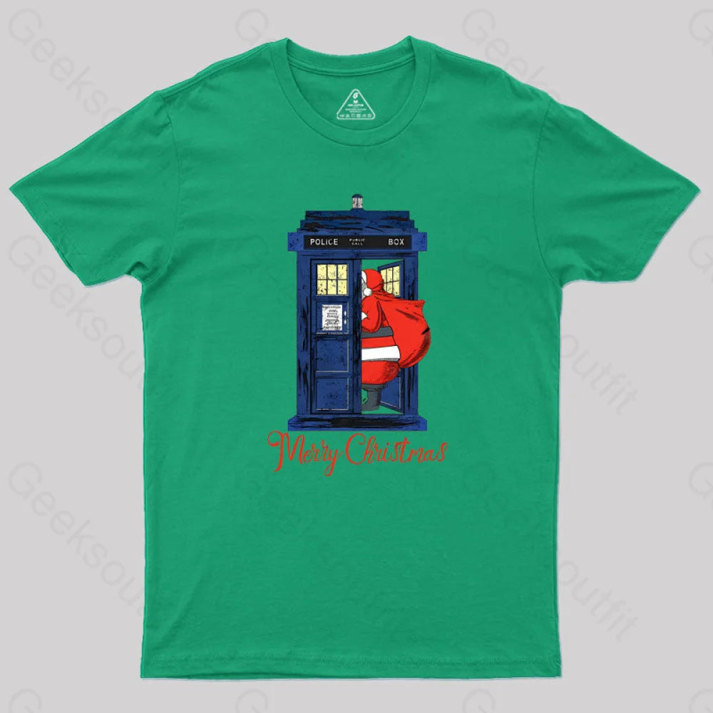 Christmas 1822 - Nicholas Visit The Blue Police Box 2 Geek T-Shirt Green / S