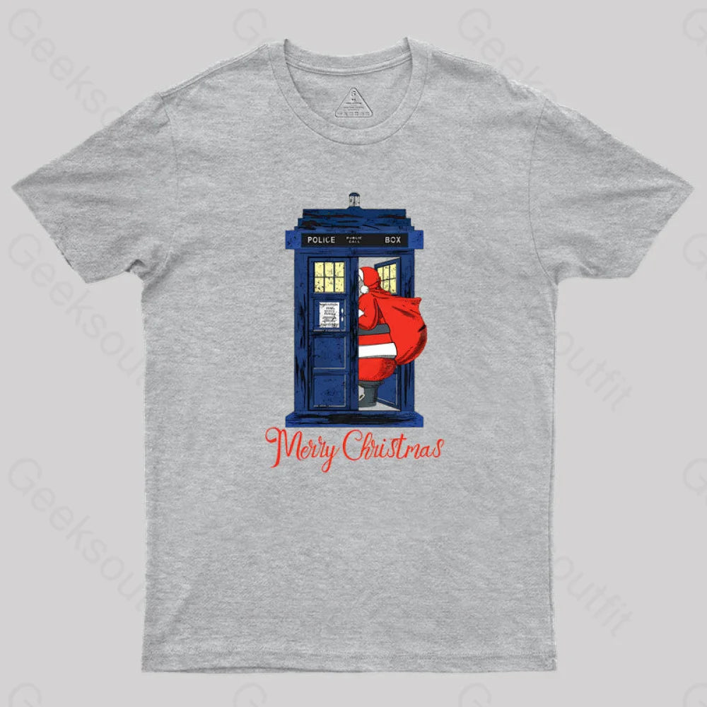 Christmas 1822 - Nicholas Visit The Blue Police Box 2 Geek T-Shirt Grey / S