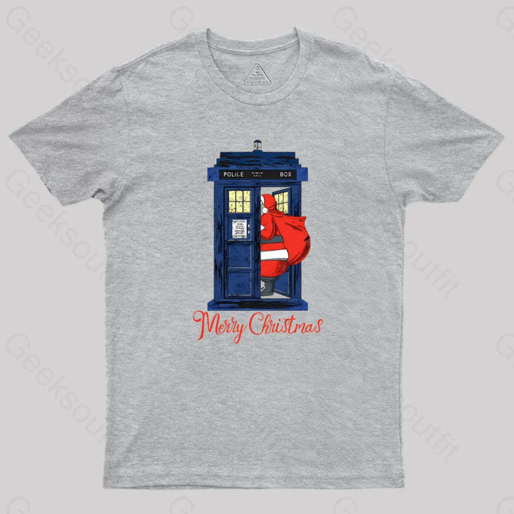 Christmas 1822 - Nicholas Visit The Blue Police Box 2 Geek T-Shirt Grey / S