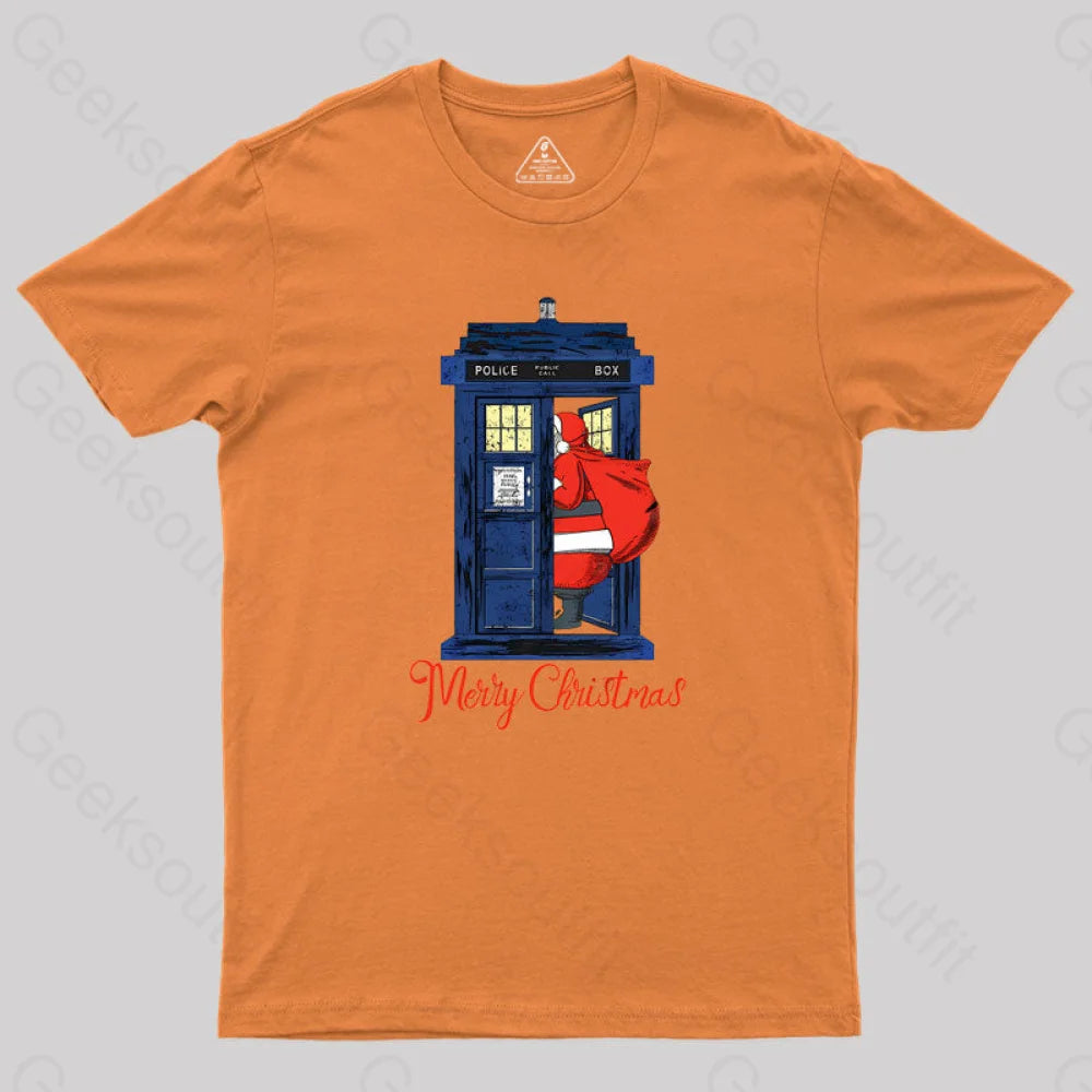 Christmas 1822 - Nicholas Visit The Blue Police Box 2 Geek T-Shirt Orange / S