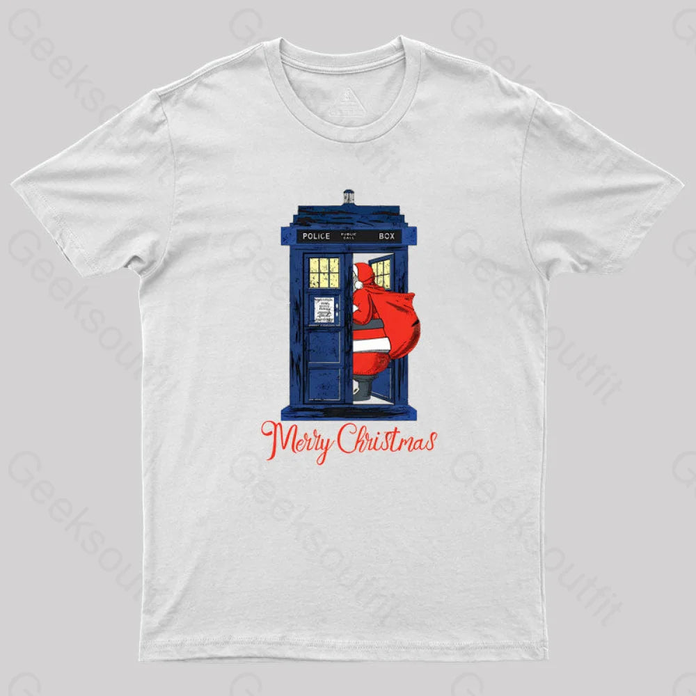 Christmas 1822 - Nicholas Visit The Blue Police Box 2 Geek T-Shirt White / S