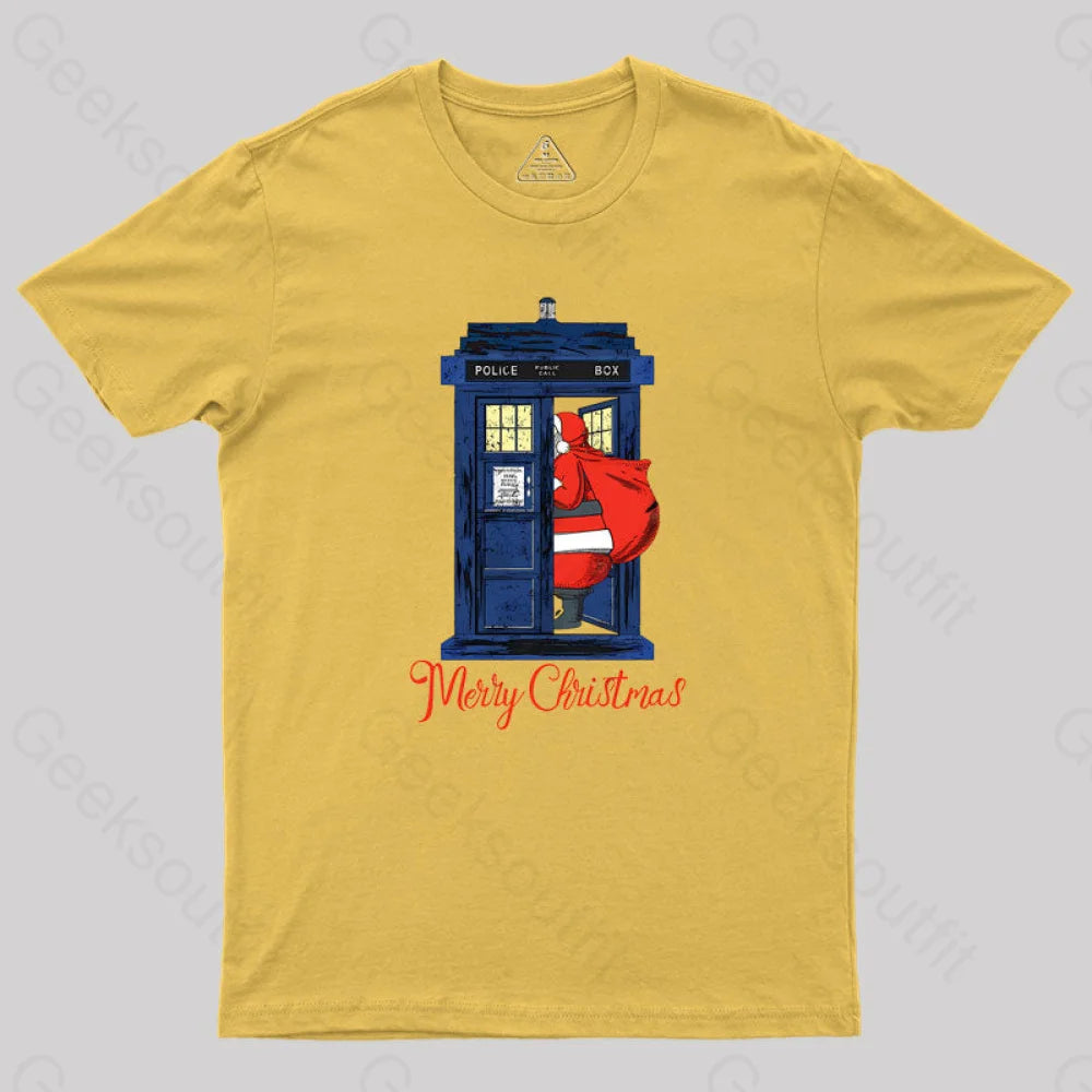 Christmas 1822 - Nicholas Visit The Blue Police Box 2 Geek T-Shirt Yellow / S
