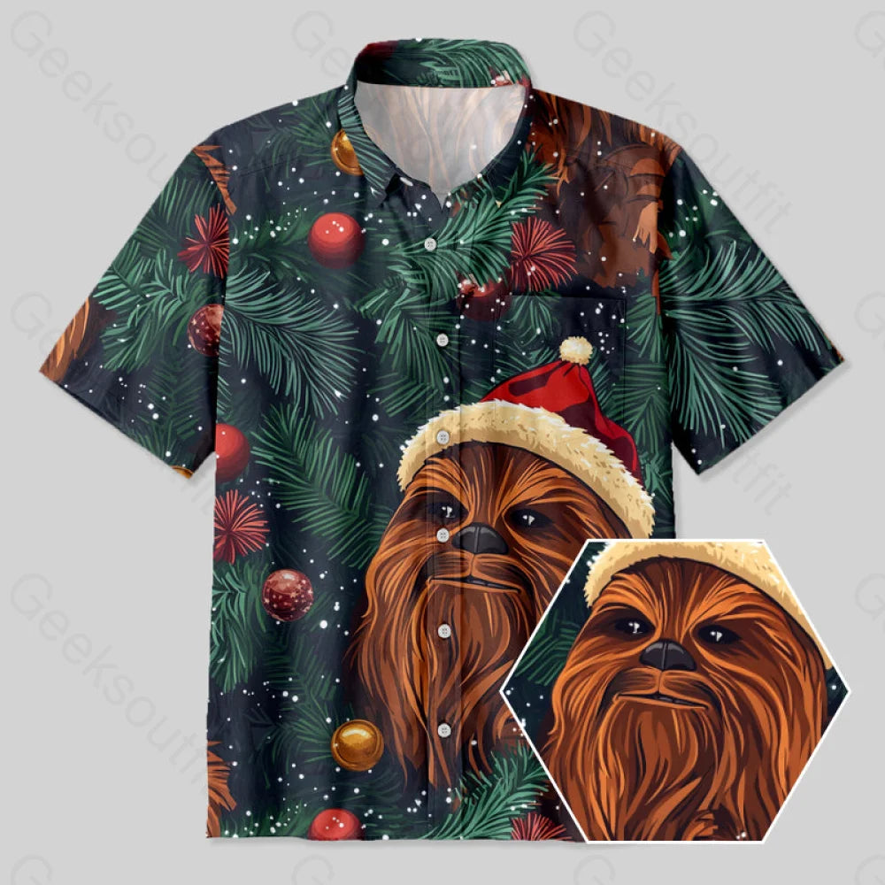 Christmas Chewbacca Button Up Pocket Shirt Yc