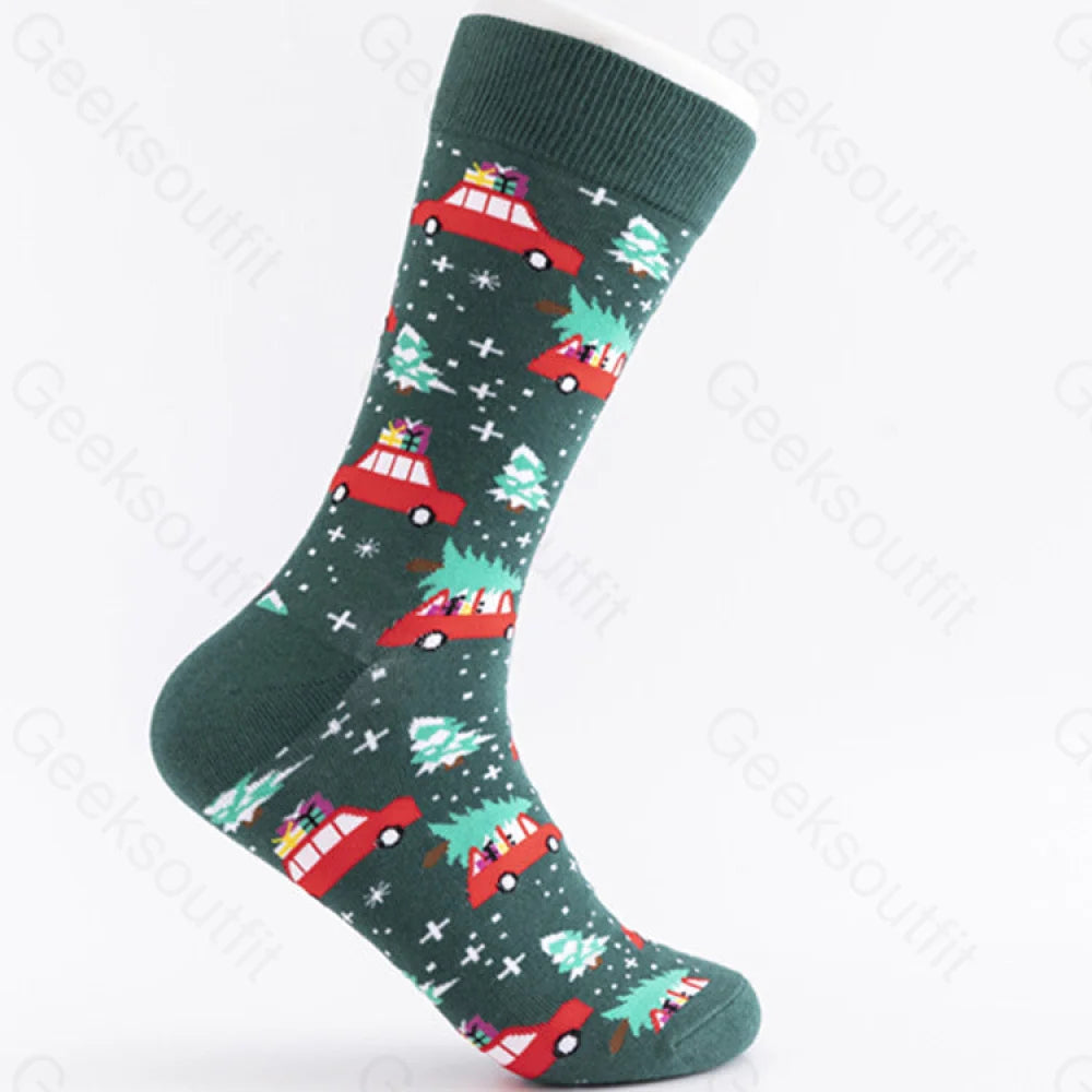 Christmas Element Casual Men’s Socks Gift On Green Background