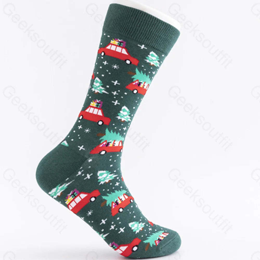 Christmas Element Casual Men’s Socks Gift On Green Background