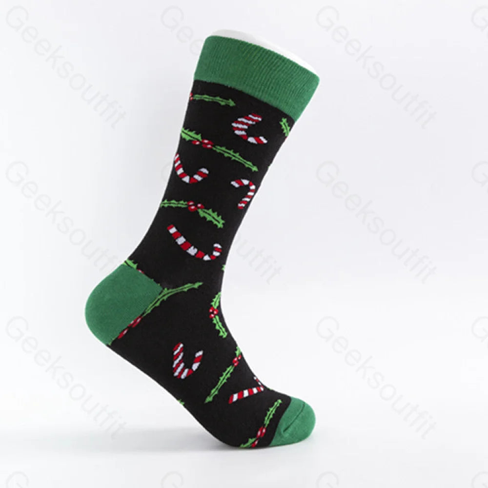 Christmas Element Casual Men’s Socks Ribbons On Black