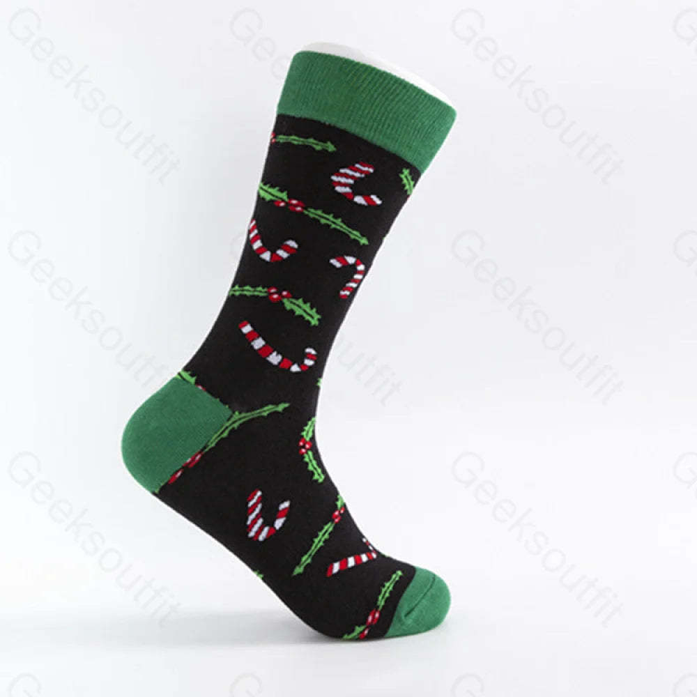 Christmas Element Casual Men’s Socks Ribbons On Black