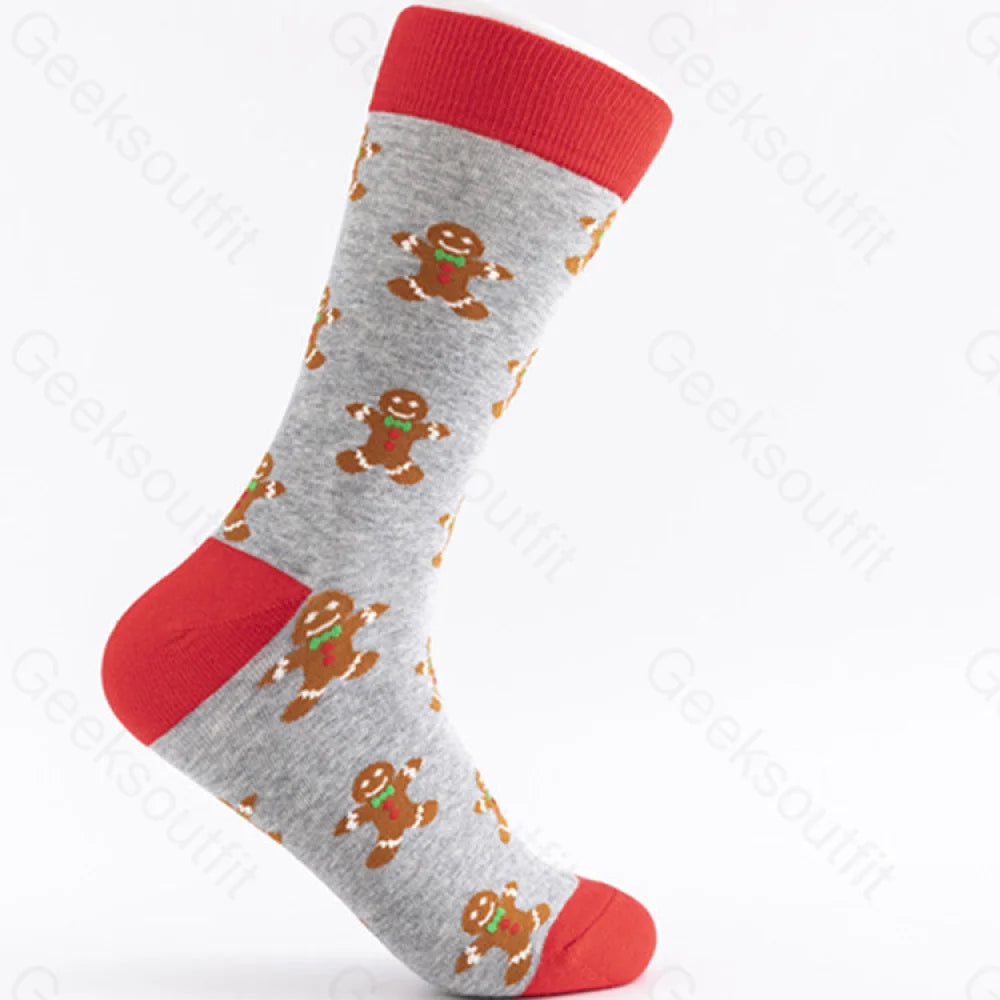 Christmas Element Casual Men’s Socks Snow Doll On Grey Background