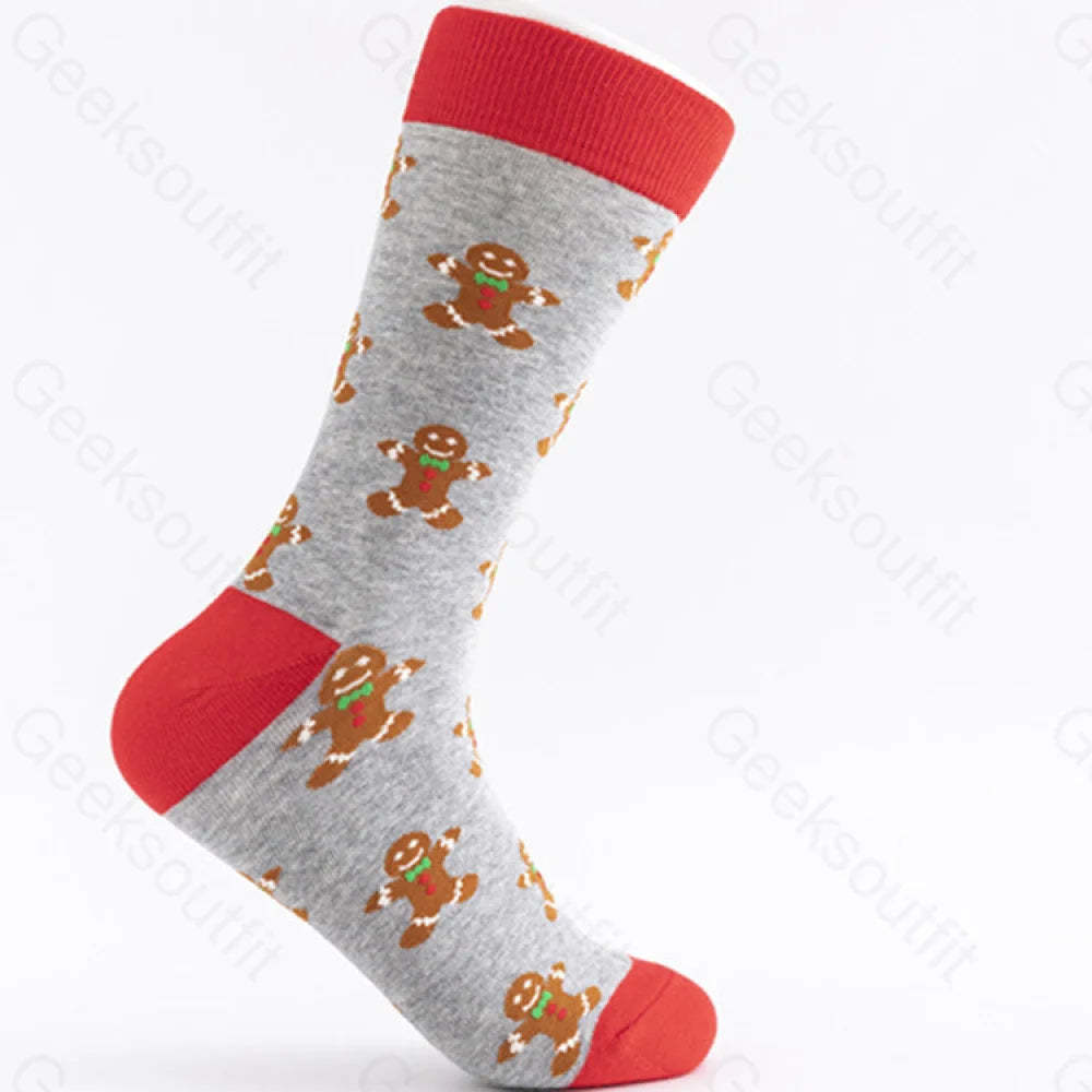 Christmas Element Casual Men’s Socks Snow Doll On Grey Background