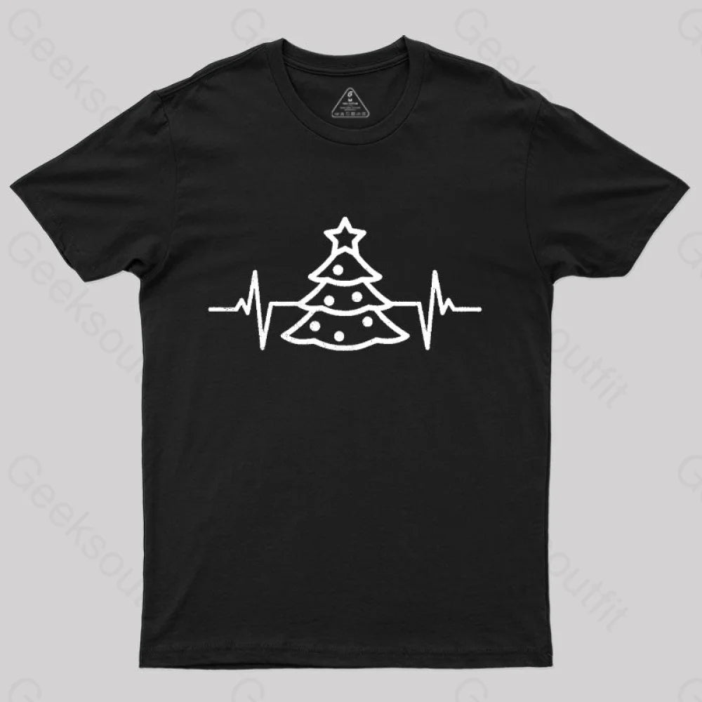 Christmas Tree Heart Beat T-Shirt Black / S