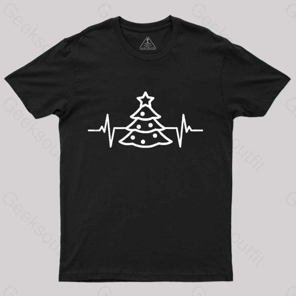 Christmas Tree Heart Beat T-Shirt Black / S