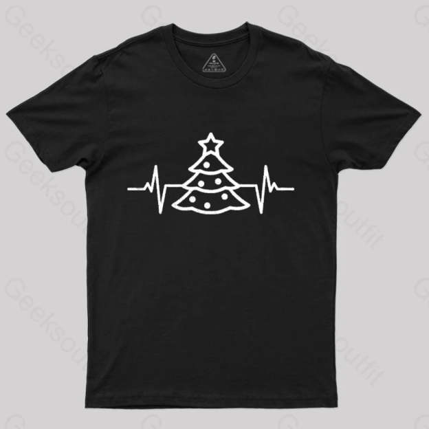 Christmas Tree Heart Beat T-Shirt Black / S