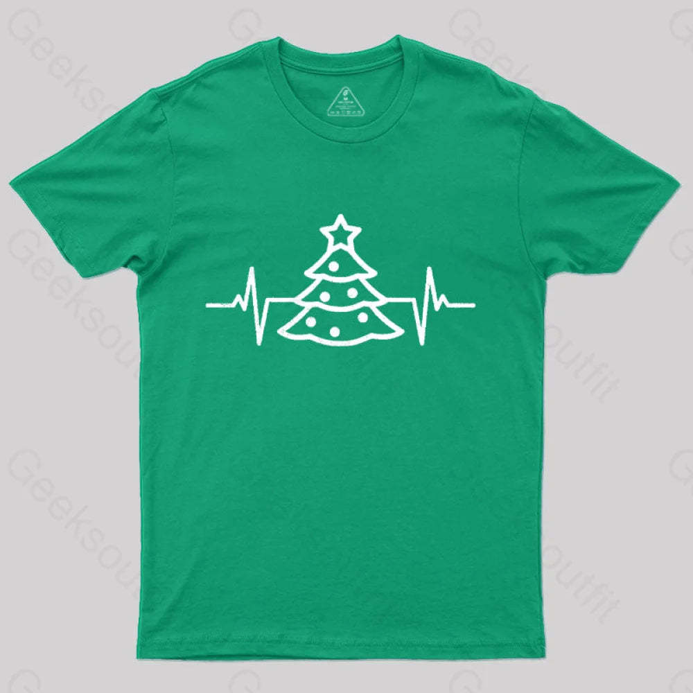 Christmas Tree Heart Beat T-Shirt Green / S