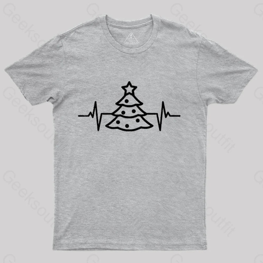 Christmas Tree Heart Beat T-Shirt Grey / S