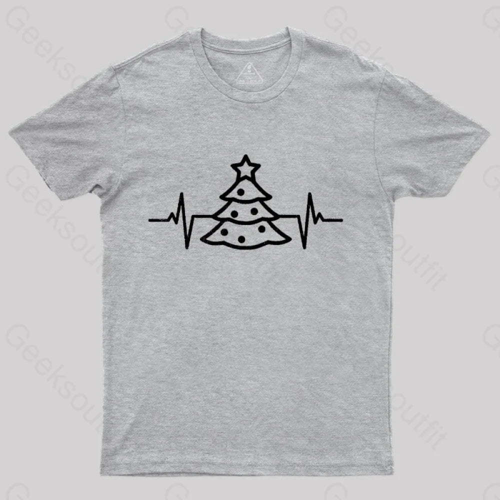 Christmas Tree Heart Beat T-Shirt Grey / S