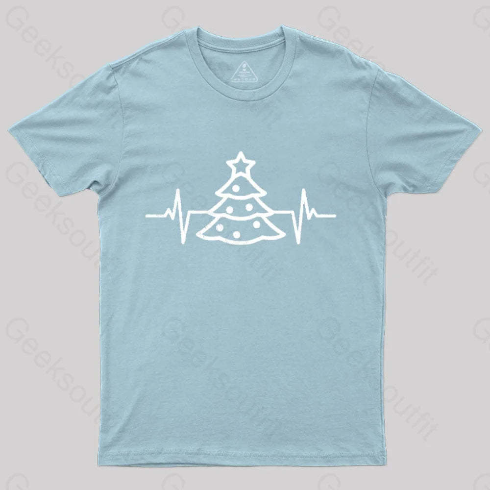 Christmas Tree Heart Beat T-Shirt Light Blue / S