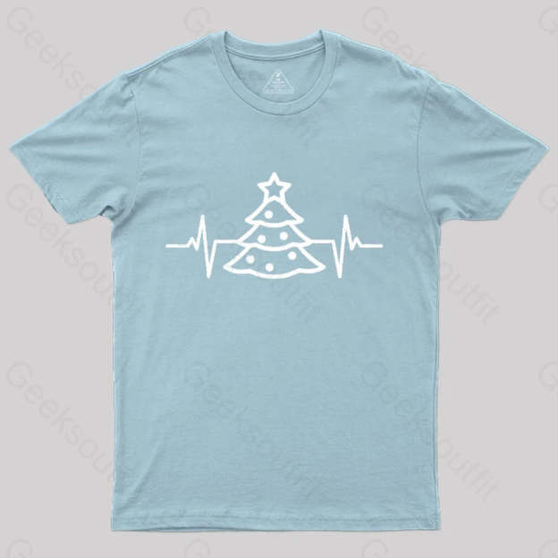 Christmas Tree Heart Beat T-Shirt Light Blue / S