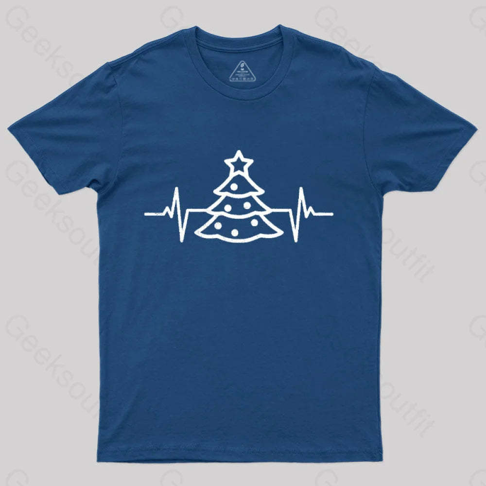 Christmas Tree Heart Beat T-Shirt Navy / S
