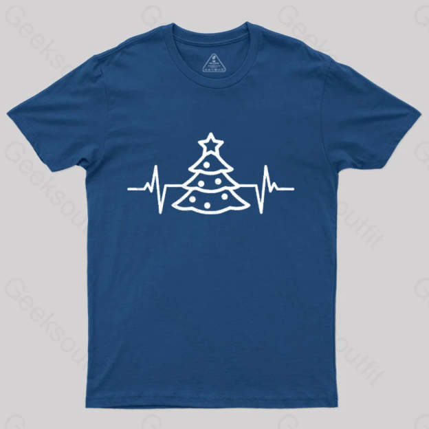 Christmas Tree Heart Beat T-Shirt Navy / S