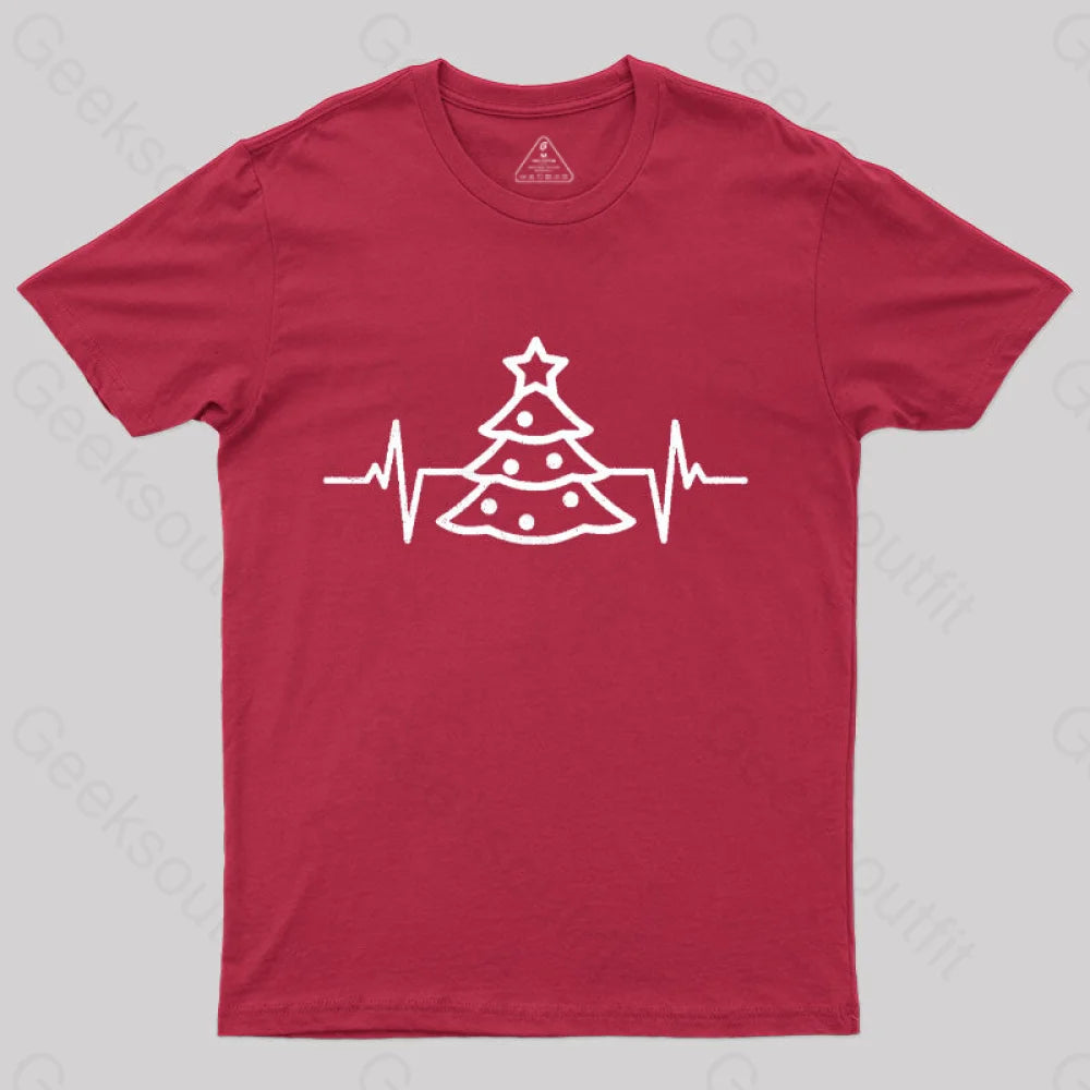 Christmas Tree Heart Beat T-Shirt Red / S