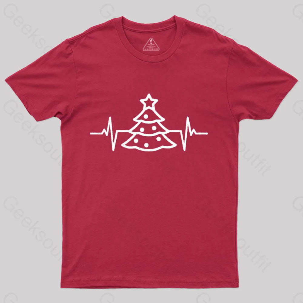 Christmas Tree Heart Beat T-Shirt Red / S