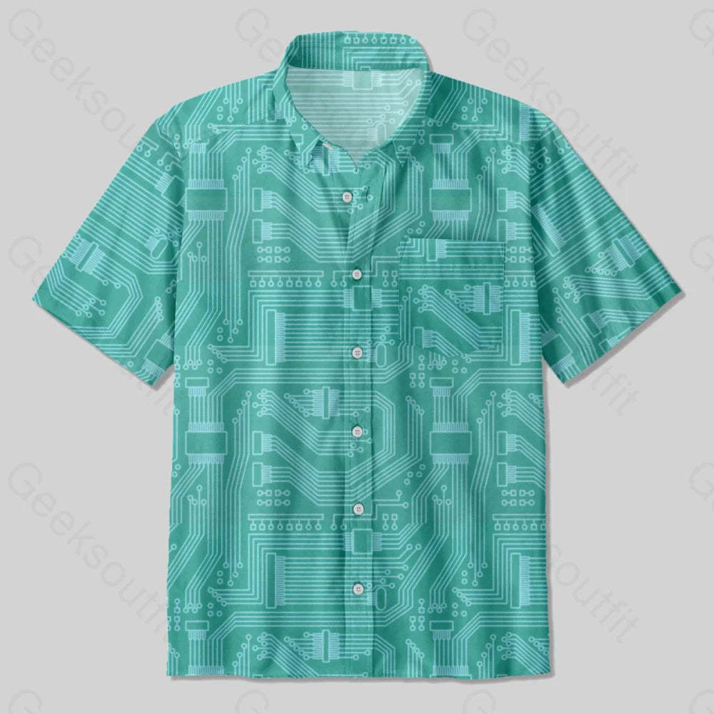 Circuit Board Elements Button Up Pocket Shirt